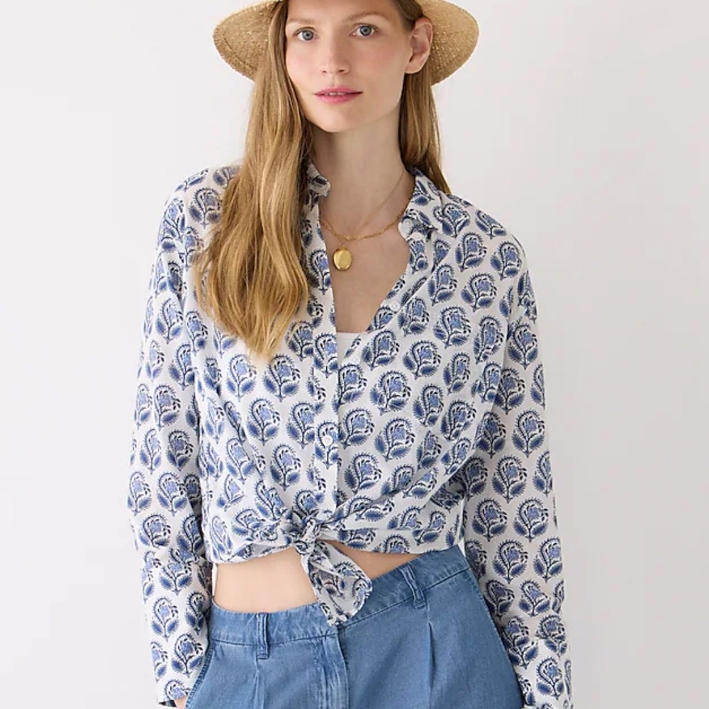 J. Crew - Garçon Cotton Voile Button Down Shirt in Bouquet Block Print